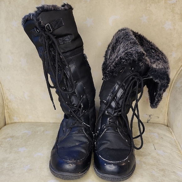 Totes Cindy Women's Black Fur-Lined Winter Boots Size 8 - Picture 1 of 8